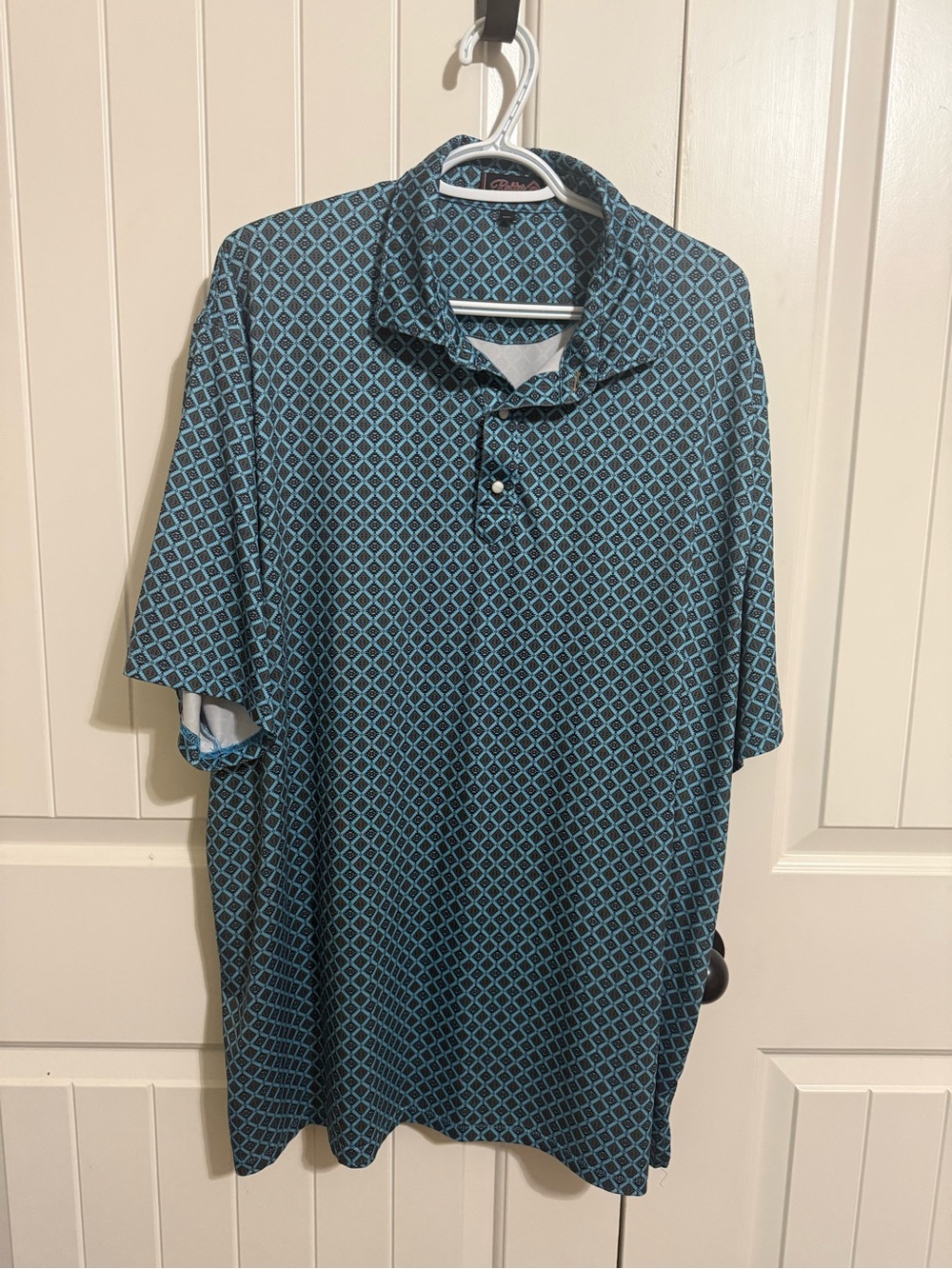 Men's Rafter C Geo-Print Polo Shirt in Teal and Navy
